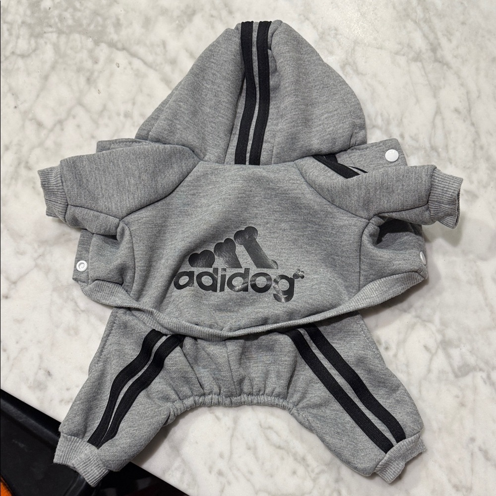 Gray Dog Hoodie with Black Stripes